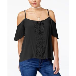 Seven Sisters Juniors Crochet Trim Cold Shoulder Top